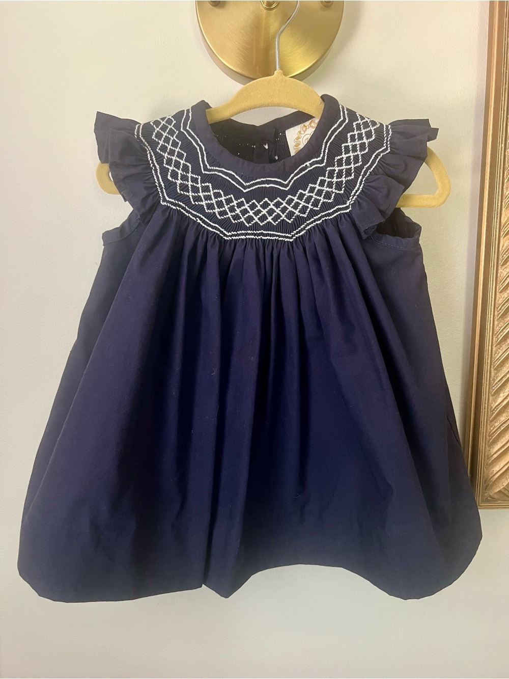 The Beaufort Bonnet Company Navy Dress with White Smocked Yoke